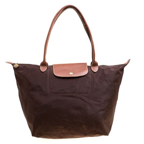 Longchamp Brown Nylon And Leather Medium Le Pliage Tote Longchamp The