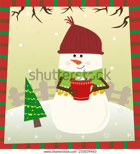 Snowman Cute Snowman Drinking Hot Chocolate Stock Vector Royalty Free 210039463 Shutterstock
