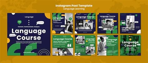 Free Psd Flat Design Language Learning Instagram Posts