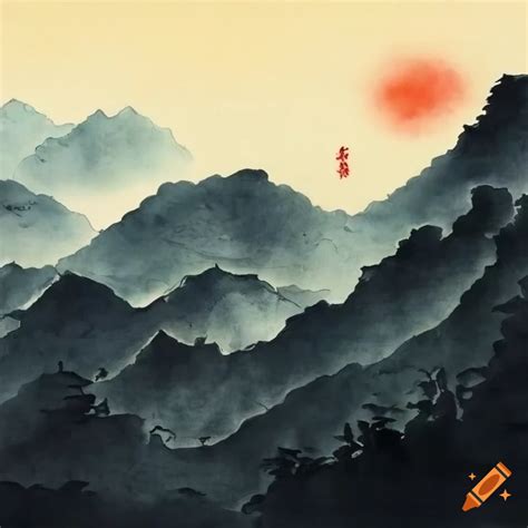 Chinese Ink Painting Of A Mountain On Craiyon