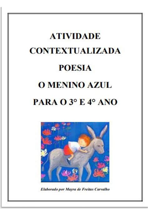 Poema Para 4 Ano - ATIVIDADE CONTEXTUALIZADA POESIA O MENINO AZUL PARA 3° E 4° ANO. BAIXE ...