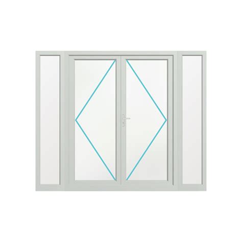 2.3m White UPVC Stock French Door with Narrow Side Panels - Glass Openings