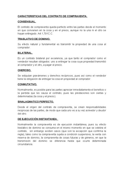 Caracteristicas Del Contrato De Compraventa Caracteristicas Del