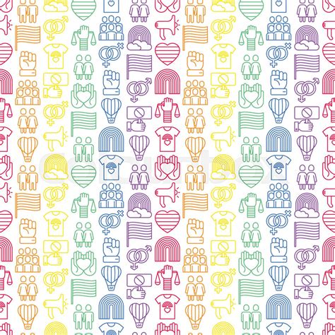 LGBT Seamless Pattern With Thin Line Icons Gay Lesbian Rainbow Coming Out Free Love Flag