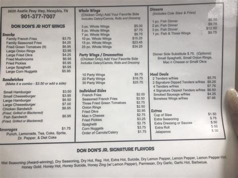 Menu At Don Don S Hot Wings Restaurant Memphis Austin Peay Hwy