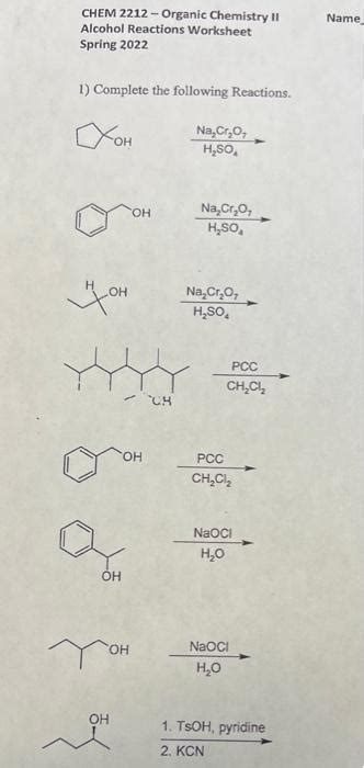 Solved CHEM 2212 Organic Chemistry II Alcohol Reactions Chegg