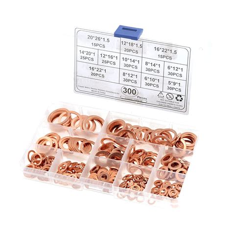 Pcs Box Copper Washer Gasket Nut And Bolt Set Flat Ring Seal