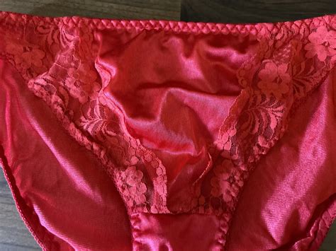 Vintage Satiny Bikini Panties Red Shiny Nylon Frilly Gem