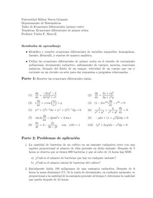 Ejercicios Ecuaciones Diferenciales Universidad Militar Nueva