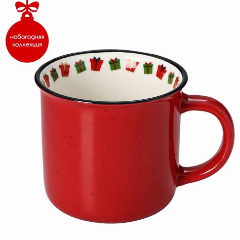Кружка фарфоровая Доляна «Новогоднее настроение», 380 мл, цвет красный ...