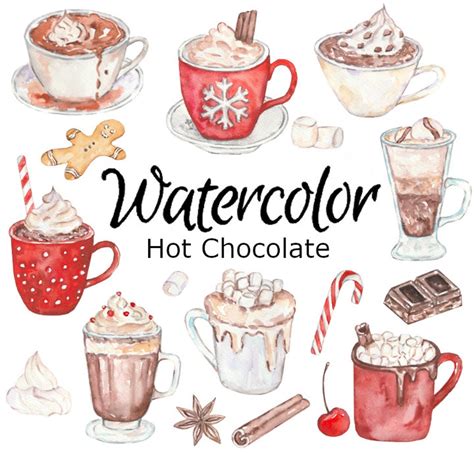 WATERCOLOR CLIPART Hot Chocolate Art Scrapbooking Kitchen Png Graphics Watercolour