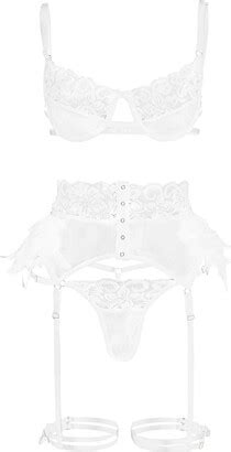 MILONT Women Sexy Floral Lace Garter Lingerie Set Sheer Mesh Teddy