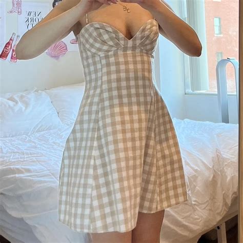 Zara Checkered Nude Summer Dress With Wire Depop