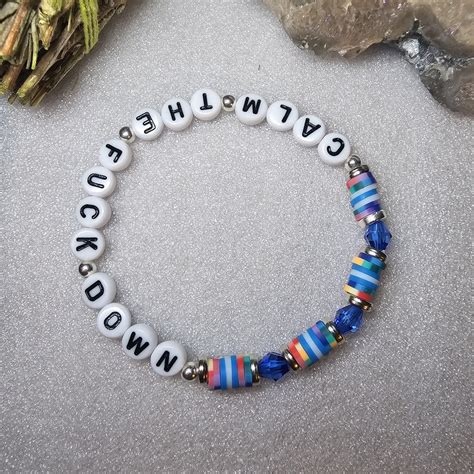 Calm The Fuck Down Bracelet Snarky Swear Word Bracelet Beaded Word Bracelet For Women Handmade