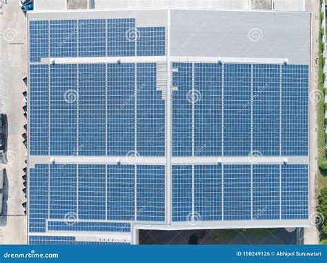 Aerial View Of Solar Panel On Factory Rooftop Solar Energy Electric