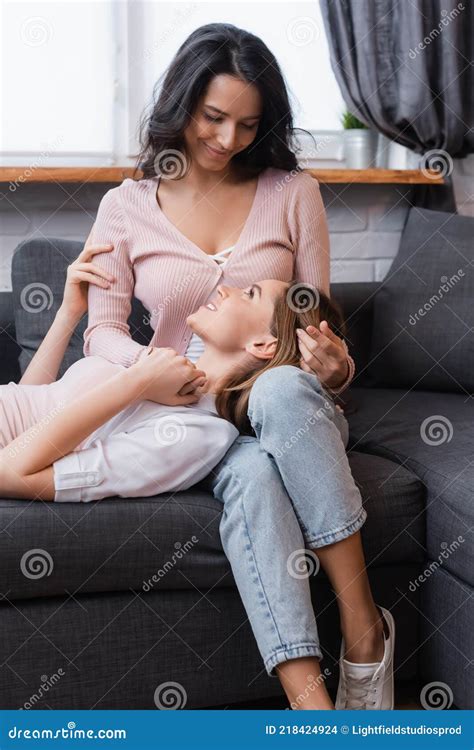 Lesbian Woman Lying On Knees Of Stock Photo Image Of Smiling Gender