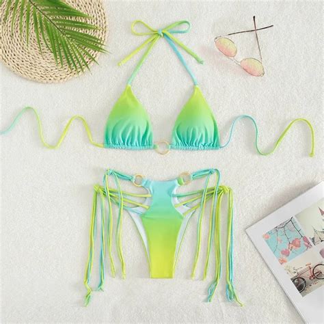 Vibrant Tie Dye Triangle Bikini With Tassel Strings On Luulla
