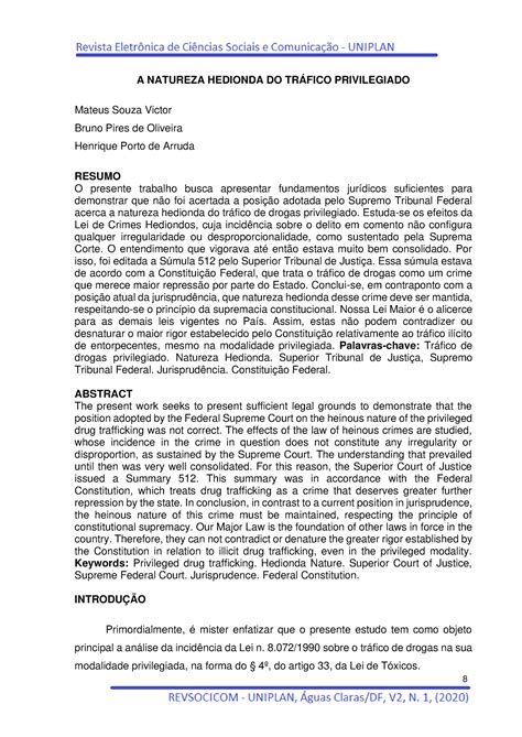 A Natureza Hedionda DO Tráfico Privilegiado - A NATUREZA HEDIONDA DO TRÁFICO PRIVILEGIADO Mateus