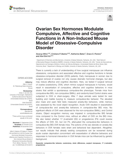 PDF Ovarian Sex Hormones Modulate Compulsive Affective And Cognitive Functions In A Non
