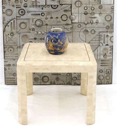 Tesselated Stone Brass Inlay Square Side End Table For Sale At 1stdibs