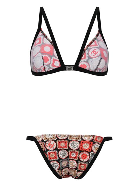 CHANEL Pre Owned CC Print Triangle Bikini Black FARFETCH