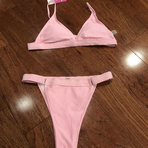 Jobee Swim Pink Bikini High Cut Bottoms Triangle Depop