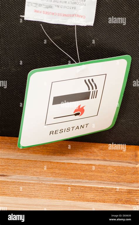 Fire Resistant Furniture Label Uk Stock Photo Alamy