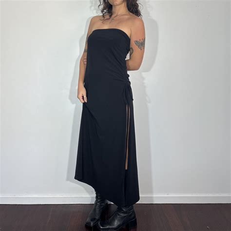 90s Vintage Black Strapless Boob Tube Midi Depop