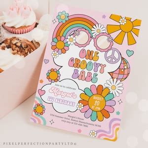 Editable One Groovy Babe Birthday Party Invitation Groovy One St Birthday Peace Love Party