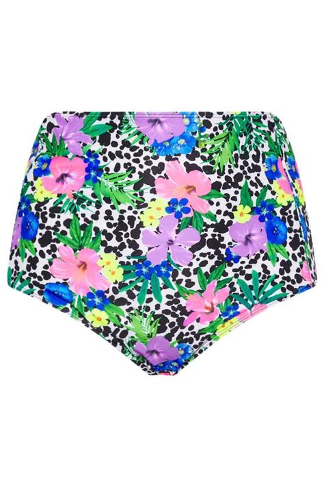 Yours Curve White Floral Dalmatian Print Super High Waisted Tummy Control Bikini Briefs Yours