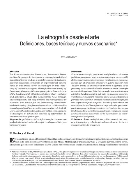 (PDF) La etnografía desde el arte: Definiciones, bases teóricas y ...