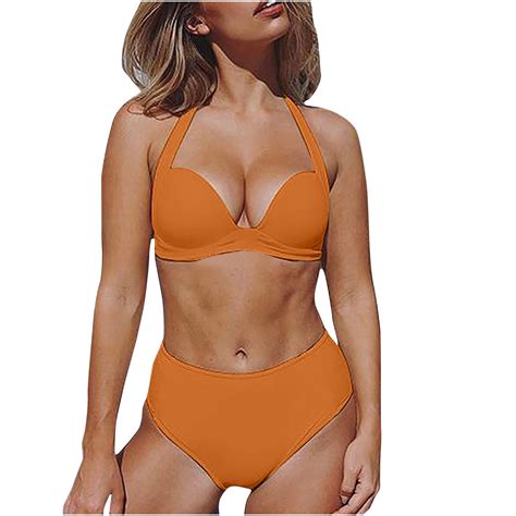 Rqyyd Reduced Women Two Piece Vintage Swimsuit Retro Halter Ruched High Waist Bikini With Bottom