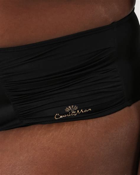 Riachuelo Calcinha biquíni plus size hot pants drapeada preta Banho de Mar