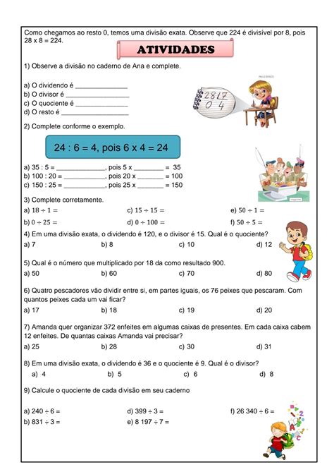 Atividades De Matematica 6 Ano Multiplicação E Divisão