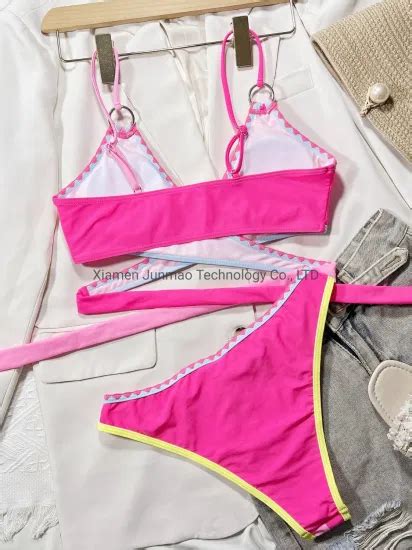 Womens Sexy Swimwear New Design Custom Logos Swimwear Solid Color Splicing Bikini Set Fitness