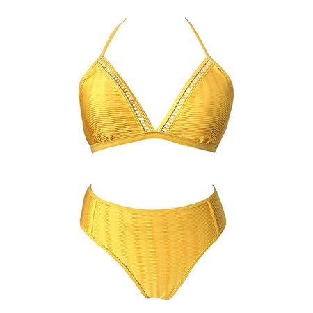 Custom Triangle Stripe Terry Towelling Bikini Side Tie Swimwear