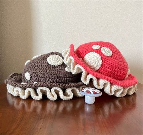 Crochet Mushroom Hat Mushroom Bucket Hat Brown And Red Mushroom Hats