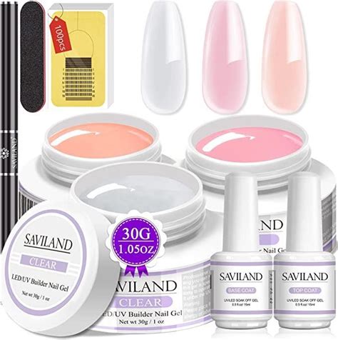 Saviland Builder Nail Gels Kit 3 Colors 30g Clear Nude Pink Hard Gel For Nails Extension Gel