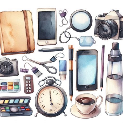 Premium Photo Watercolor Gadget Clip Arts Set