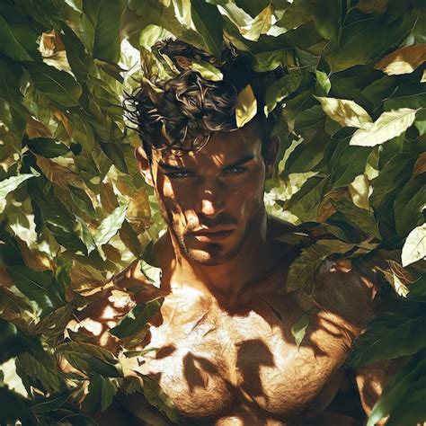 Handsome Muscular Man With Naked Torso And Green Leaves In Background Premium Ai Generated Image