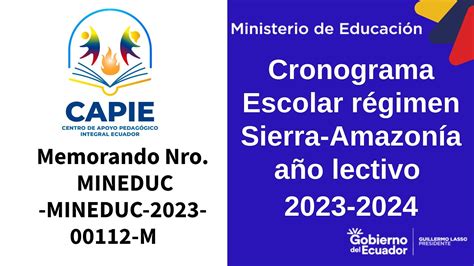 CRONOGRAMA ESCOLAR RÉGIMEN SIERRA AMAZONIA AÑO LECTIVO 2023 2024