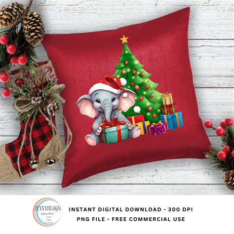 Christmas Elephant Clipart, Cute Elephant Nursery Decor, Digital Download, PNG, Sublimation ...