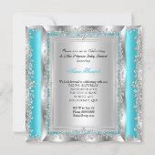 Princess Baby Shower Party Teal Silver Brunette Invitation Zazzle