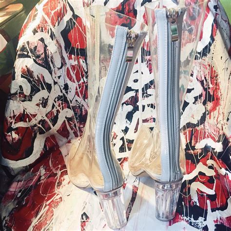 Clear Thigh High Heel Boots Nude Colored Zip Up In Depop