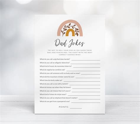 Dad Jokes Baby Shower Game With Answer Key Boho Rainbow Baby Etsy