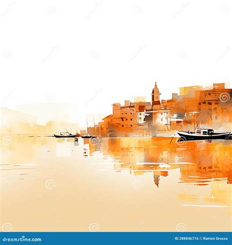 Watercolors of the Ganges River in Varanasi Stock Illustration