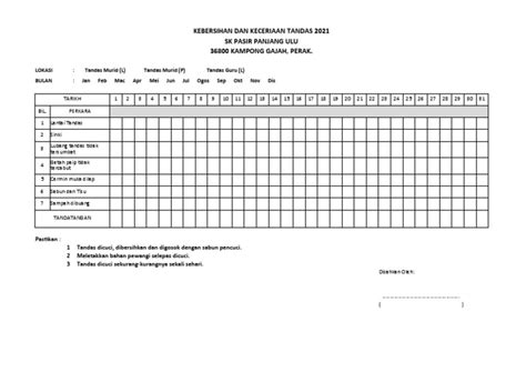 Checklist Pembersihan Tandas Pdf