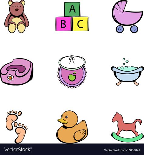 Baby things icons set cartoon style Royalty Free Vector