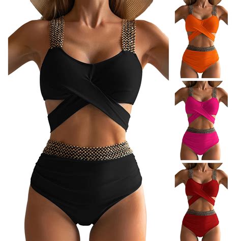 Mairbeon Set Women Bikini Set Cross Bandage Push Up Padded Wire Free Swimming Sexy Solid Color
