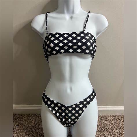 Swim Black And White Checkered Two Piece Bikini Poshmark